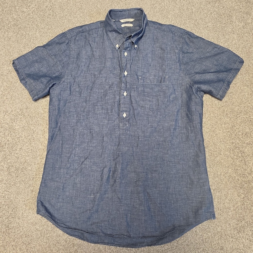 Suitsupply Men 41/16 Extra Slim Fit Linen Cotton Blue Chambray Popover Shirt